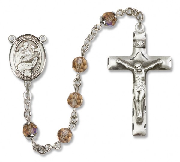 St.Jason Sterling Silver Heirloom Rosary Squared Crucifix - Topaz