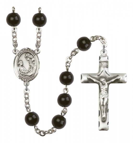 Men's St. Cecilia Silver Plated Rosary - Black