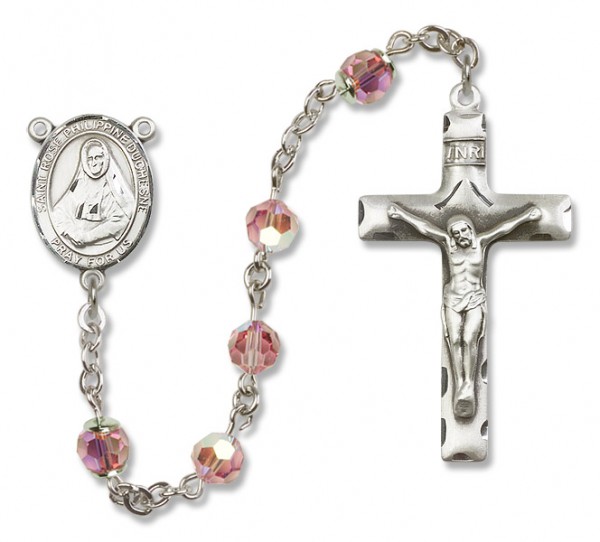 St. Rose Philippine Sterling Silver Heirloom Rosary Squared Crucifix - Light Rose