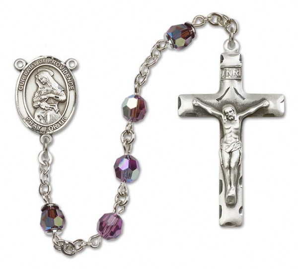 Our Lady of Providence Sterling Silver Heirloom Rosary Squared Crucifix - Amethyst
