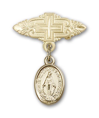 Baby Pin with Miraculous Charm and Badge Pin with Cross - 14KT Gold Filled