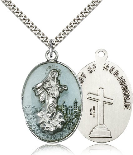 Large Our Lady of Medjugorje Medal - Sterling Silver