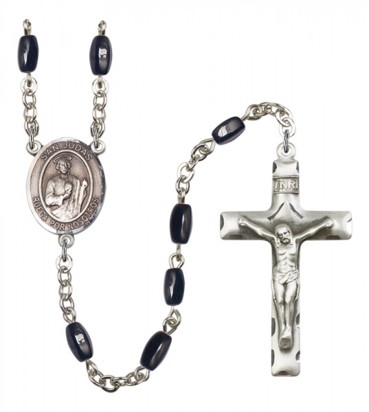 Men's San Judas Silver Plated Rosary - Black | Silver