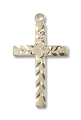 Women's Textured Etched Cross Necklace - 14K Solid Gold