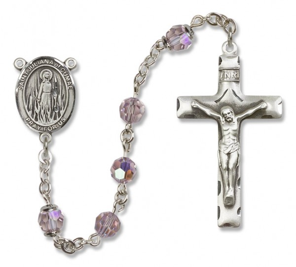 St. Juliana Sterling Silver Heirloom Rosary Squared Crucifix - Light Amethyst