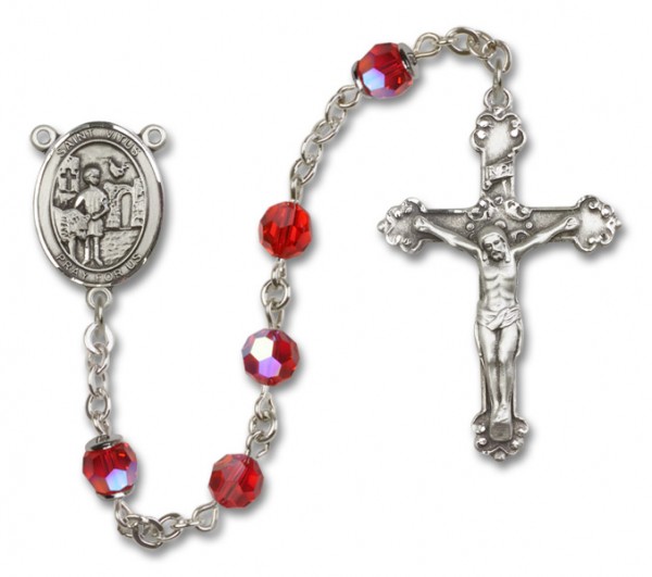 St. Vitus Sterling Silver Heirloom Rosary Fancy Crucifix - Ruby Red
