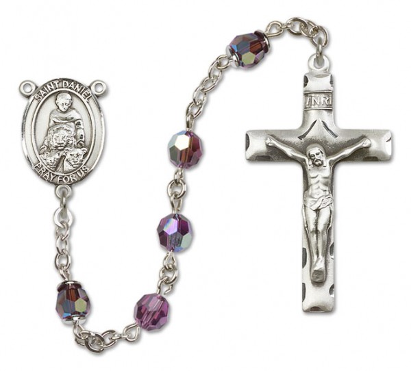 St. Daniel Sterling Silver Heirloom Rosary Squared Crucifix - Amethyst