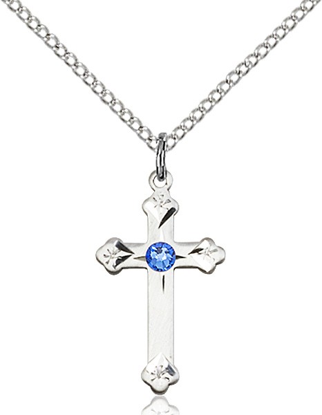 Youth Cross Pendant with Birthstone Options - Sapphire