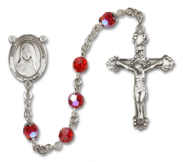 St. Pauline Visintainer Sterling Silver Heirloom Rosary Fancy Crucifix - Ruby Red