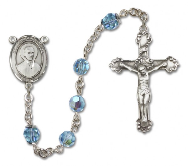 St. John Berchmans Sterling Silver Heirloom Rosary Fancy Crucifix - Aqua