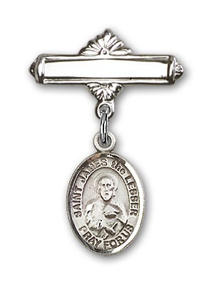 Pin Badge with St. James the Lesser Charm and Polished Engravable Badge Pin - Silver tone