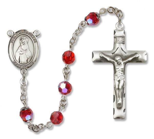 St. Hildegard Von Bingen Sterling Silver Heirloom Rosary Squared Crucifix - Ruby Red