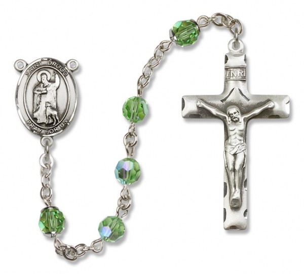St. Drogo Sterling Silver Heirloom Rosary Squared Crucifix - Peridot