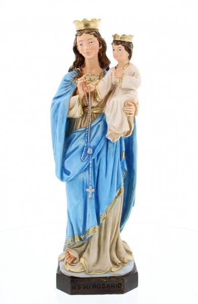 Our Lady of the Rosary Statue, Hand Painted Alabaster - 11&quot;H - Multi-Color