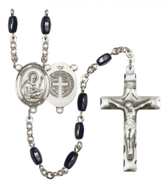 Men's St. Benedict Silver Plated Rosary - Black | Silver