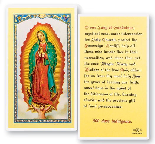 Prayer To Our Lady of Guadalupe Laminated Prayer Card - 25 Cards Per Pack .80 per card