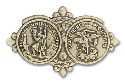 St Christopher &amp; St Michael Visor Clip - Antique Gold