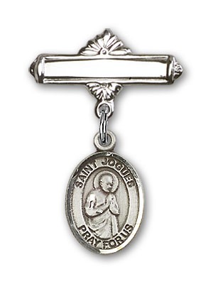 Pin Badge with St. Isaac Jogues Charm and Polished Engravable Badge Pin - Silver tone