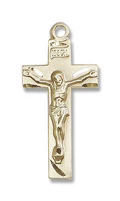 Women's Square Edge Crucifix Pendant - 14K Solid Gold