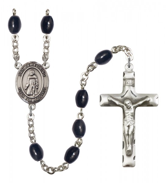 Men's San Peregrino Silver Plated Rosary - Black Oval