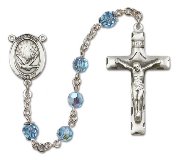 Holy Spirit Sterling Silver Heirloom Rosary Squared Crucifix - Aqua