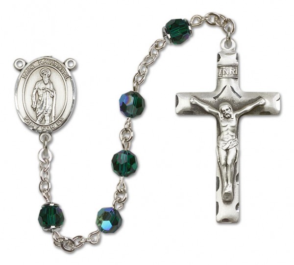 St. Nathanael Sterling Silver Heirloom Rosary Squared Crucifix - Emerald Green