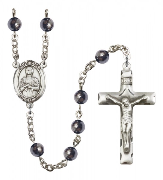 Men's St. Kateri Tekakwitha Silver Plated Rosary - Gray