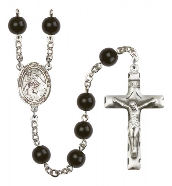 Men's St. Margaret of Cortona Silver Plated Rosary - Black
