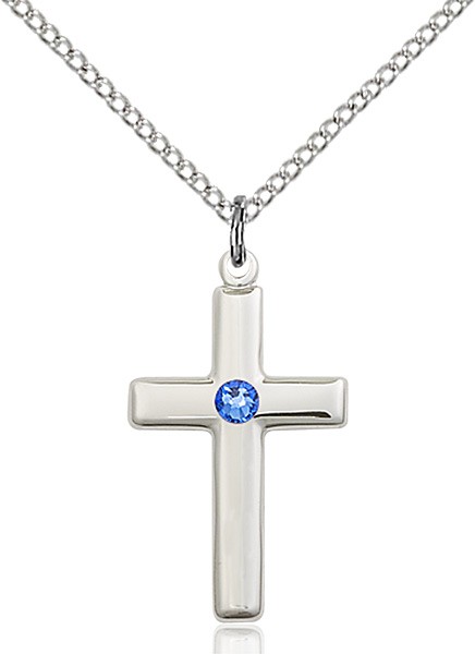 Youth Simple Cross Pendant with Birthstone Options - Sapphire