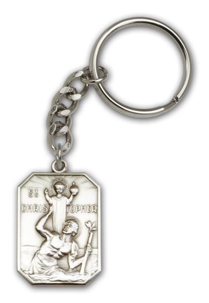 St. Christopher Keychain - Antique Silver