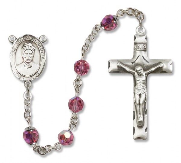 St. Josephine Bakhita Sterling Silver Heirloom Rosary Squared Crucifix - Rose