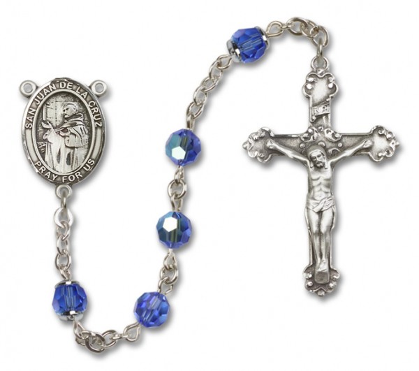 San Juan de la Cruz Sterling Silver Heirloom Rosary Fancy Crucifix - Sapphire