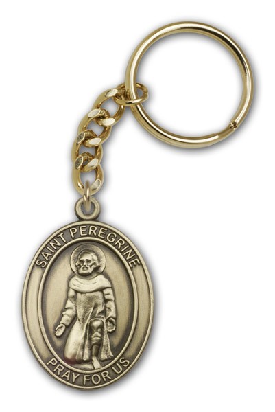 St. Peregrine Keychain - Antique Gold