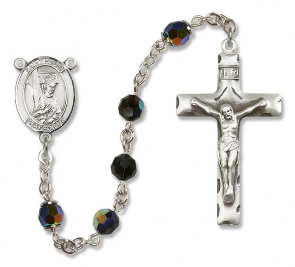 St. Helen Sterling Silver Heirloom Rosary Squared Crucifix - Black