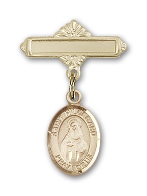 Pin Badge with St. Hildegard Von Bingen Charm and Polished Engravable Badge Pin - Gold Tone