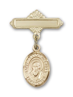 Pin Badge with St. Francis de Sales Charm and Polished Engravable Badge Pin - Gold Tone