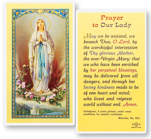 Prayer To Our Lady of Lourdes Laminated Prayer Card - 25 Cards Per Pack .80 per card