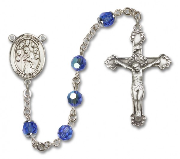 St. Felicity Sterling Silver Heirloom Rosary Fancy Crucifix - Sapphire