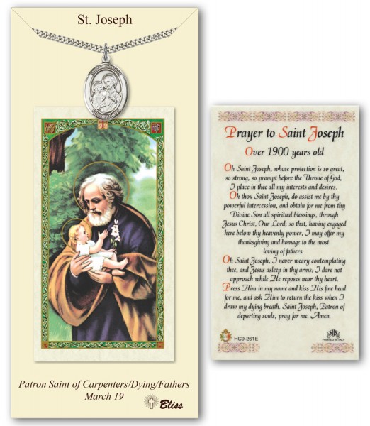 St. Joseph Medal in Pewter with Prayer Card - Silver tone