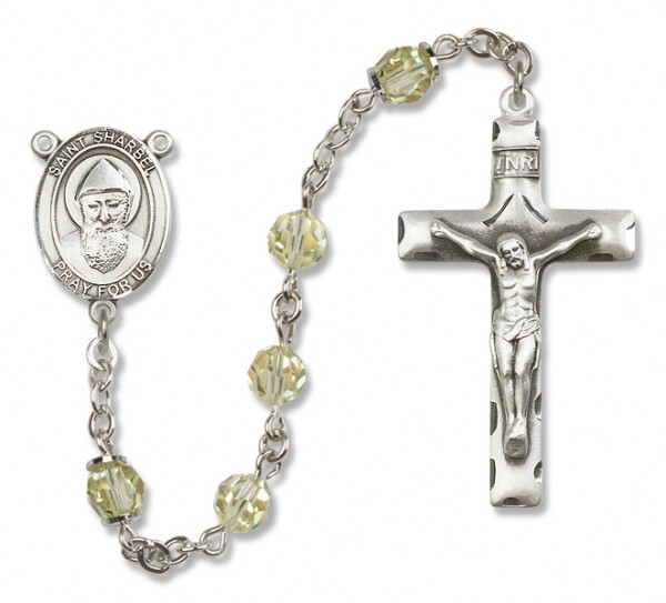 St. Sharbel Sterling Silver Heirloom Rosary Squared Crucifix - Jonquil