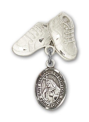 Pin Badge with St. Margaret of Cortona Charm and Baby Boots Pin - Silver tone