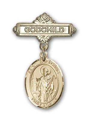Pin Badge with St. Wolfgang Charm and Godchild Badge Pin - 14K Solid Gold