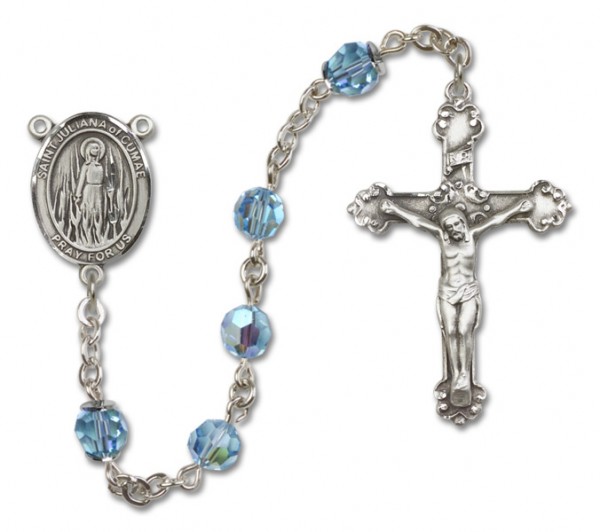 St. Juliana Sterling Silver Heirloom Rosary Fancy Crucifix - Aqua