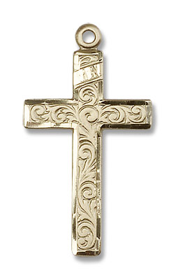 Cross Pendant with Scrolls - 14K Solid Gold