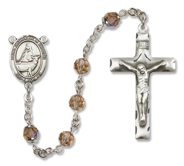 St. Catherine of Sweden Sterling Silver Heirloom Rosary Squared Crucifix - Topaz