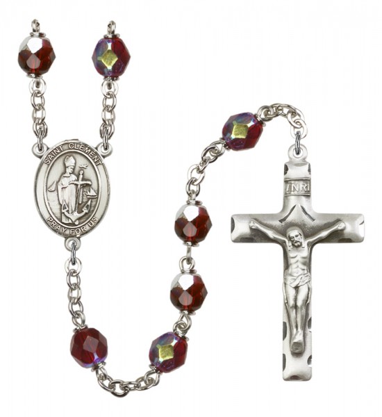 Men's St. Clement Silver Plated Rosary - Garnet