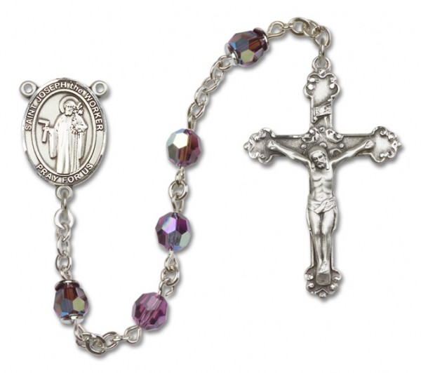 St. Joseph the Worker Sterling Silver Heirloom Rosary Fancy Crucifix - Amethyst