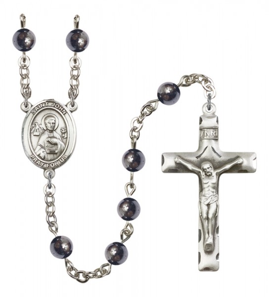 Men's St. John the Apostle Silver Plated Rosary - Gray