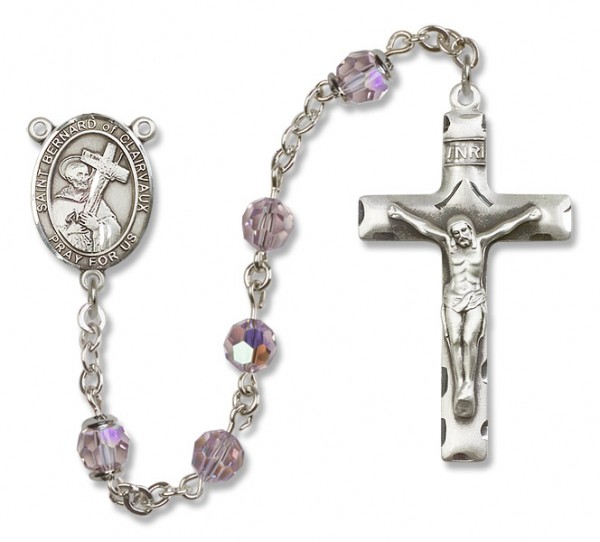 St. Bernard of Clairvaux Sterling Silver Heirloom Rosary Squared Crucifix - Light Amethyst