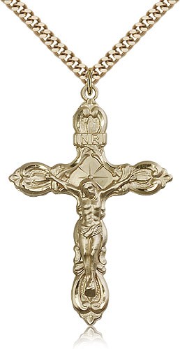 Men's Fleur de Lis Crucifix Pendant - 14KT Gold Filled